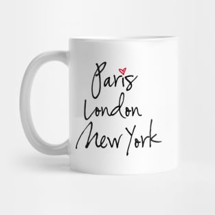 Paris, London, New York Mug